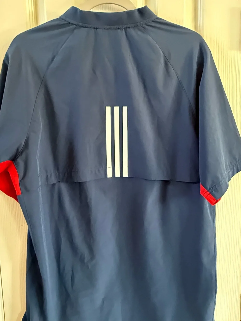 adidas Navy Short-Sleeve Quarter-Zip Athletic Jersey with Red Accents